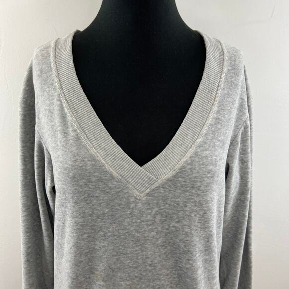 VTG Juicy Couture Gray Sweater Heather Velour V-Neck Knit Fleece Size Large L - Picture 3 of 10